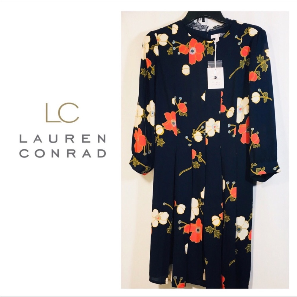 NWT LC Lauren Conrad 14 Navy Dress Floral Print